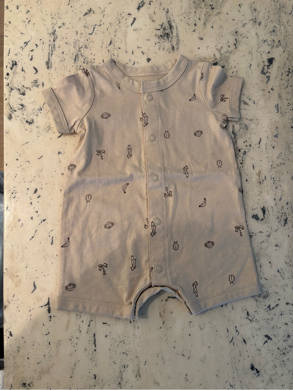 Carter's Light Beige Short-Sleeve Snap-Front Baby Romper